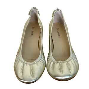 Talbots Gold Metallic Slip On Round Toe Ballet Flats Great for Spring Si…